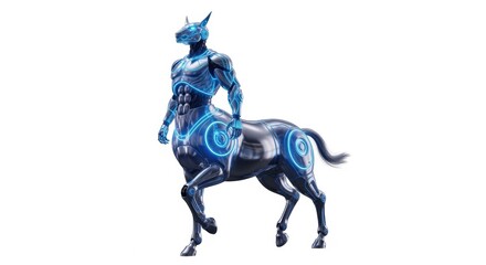 Cybernetic Centaur Android with Glowing Blue Lights