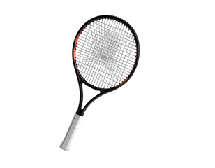 An isolated, graphic depiction of a broken tennis racket against black