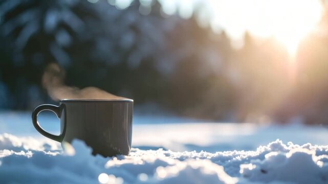 Hot drink in winter snow
