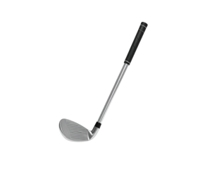 Golf club isolated against black backdrop, showing the grip and angled head