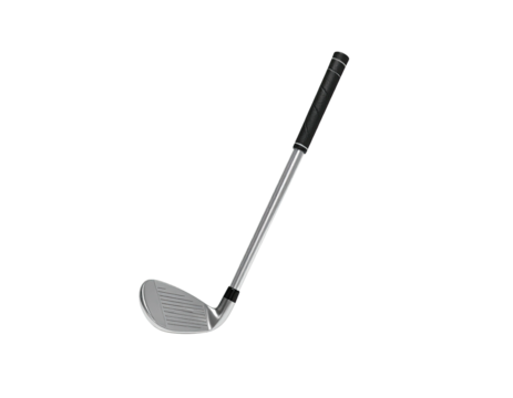 Golf club isolated against black backdrop, showing the grip and angled head