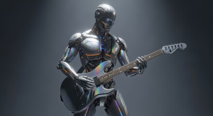 Cybernetic Musician Playing an Electric Guitar