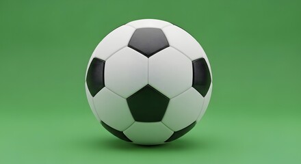 Classic Black and White Soccer Ball Centered on a Vibrant Green Background