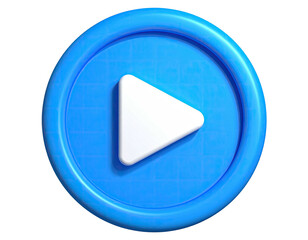 A 3D blue button with a white play icon inside, set against black