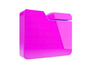 Glossy, pink folder icon against a black background, modern design