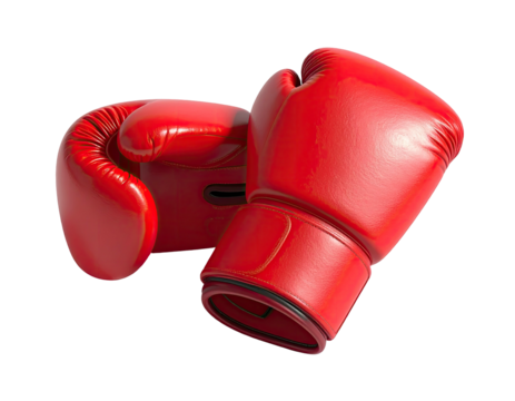 Pair of shiny red leather boxing gloves on a black background