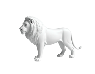 3D rendered, photorealistic, white lion statue with detailed fur and pose