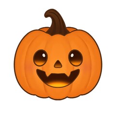 Cartoon Jack-o'-lantern Cute Halloween Pumpkin Digital Art on White Background