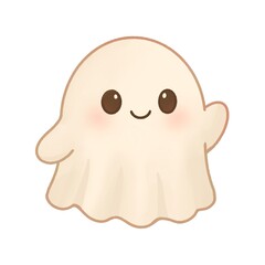Cute Little Ghost Cartoon Character Halloween Digital Art on White Background