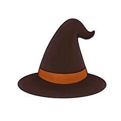 Classic Witch Hat Halloween Digital Painting Element on White Background