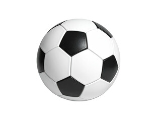 A pristine soccer ball with black and white panels isolated against a black background