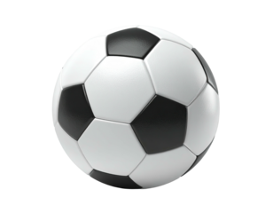 A 3D rendered, isolated soccer ball with white and black pentagonal panels