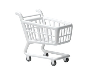 A digitally rendered, white shopping cart on a transparent background