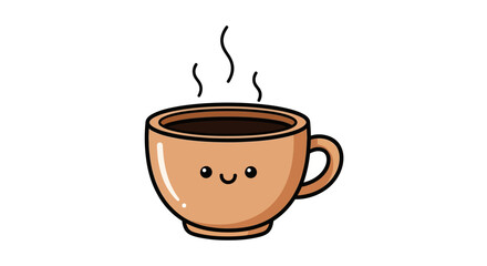 Simple Cute Handdrawn Coffee Mug with Face Cartoon Illustration