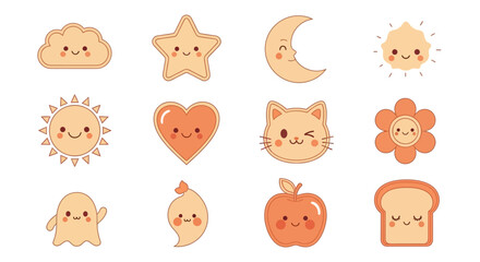 Cute Kawaii Style Celestial and Object with Face Illustration Asset