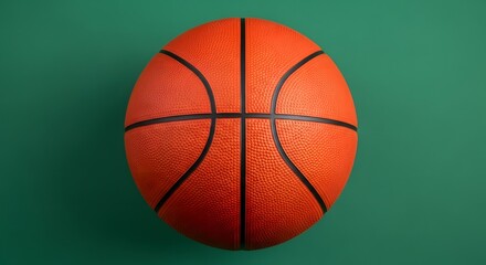 A classic orange basketball with black lines, centered against a solid green background