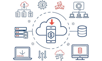 Cloud Computing Icons – Data Storage, FinTech, Server and Business Technology Graphics .