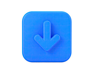 3D rendered blue downward arrow icon within a rounded square, isolated