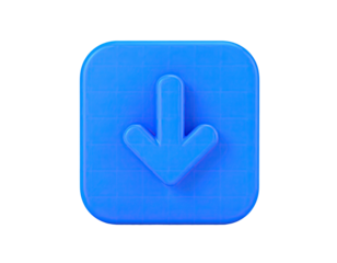 3D rendered blue downward arrow icon within a rounded square, isolated