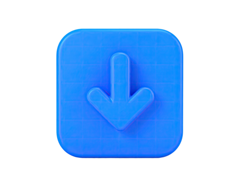 3D rendered blue downward arrow icon within a rounded square, isolated