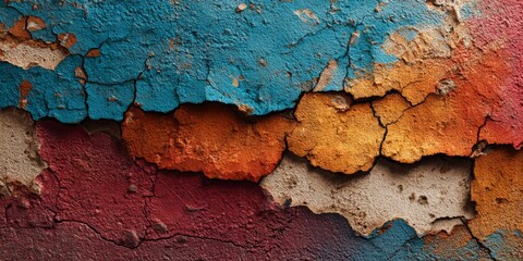 Weathered and Peeling Wall Texture with Vibrant Color Layers and Cracks for Background or Abstract Art Design