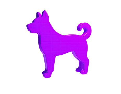 Vibrant purple 3D rendering of a dog in a side profile against a black background
