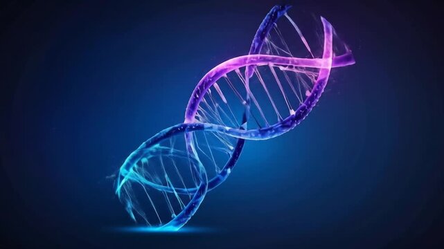 Glowing DNA double helix structure model.