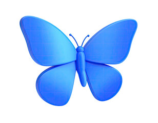 3D rendered, stylized blue butterfly with smooth, rounded wings on black