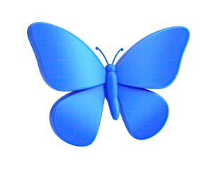 3D rendered, stylized blue butterfly with smooth, rounded wings on black
