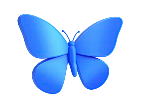 3D rendered, stylized blue butterfly with smooth, rounded wings on black