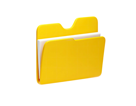 Vibrant yellow file folder holds white papers against a stark black background