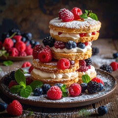 Berry layered dessert on plate