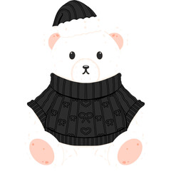 Black And White Christmas Polar Bear Clipart, Dark Holiday Illustration 