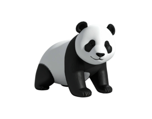A stylized, cartoon-like panda bear sitting on a black background