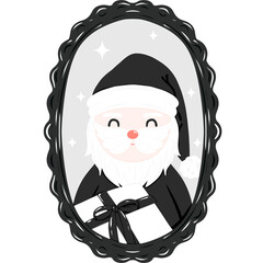 Black And White Christmas Santa Frame Clipart, Dark Holiday Illustration 