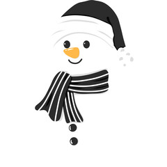 Black And White Christmas Snowman Clipart, Dark Holiday Illustration 