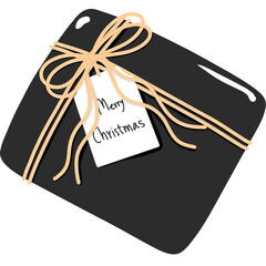 Black And White Christmas Gift Clipart, Dark Holiday Illustration 