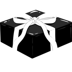Black And White Christmas Gift Box Clipart, Dark Holiday Illustration 