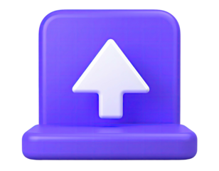 A 3D-rendered, purple rectangle with a white arrow pointing upwards