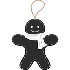 Black And White Christmas Gingerbread Clipart, Dark Holiday Illustration 