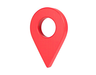 A vibrant red, 3D location pin, centered on a black background