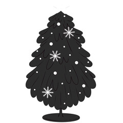 Black And White Christmas Tree Clipart, Dark Holiday Illustration 