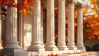 Neoclassical pillars in autumn light