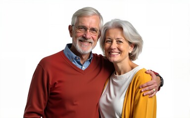 A portrait of a loving and happy senior couple posing with a fondness to be dedicated and together isolated on a png background. High quality