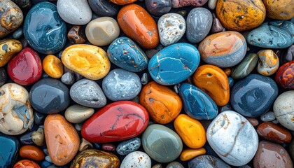 Shiny, wet, multicolored pebbles texture