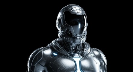 Portrait of a Futuristic Cyborg in Metallic Armor