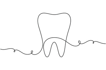 Dentistry teeth continuous one line drawing minimalist clean smile healthy dental vector illustration