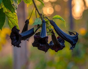 Dark Purple Flowers Hanging From Branch.