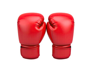 Two bright red boxing gloves isolated on a black background, close-up