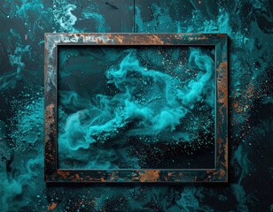 Abstract teal smoke in rusty frame